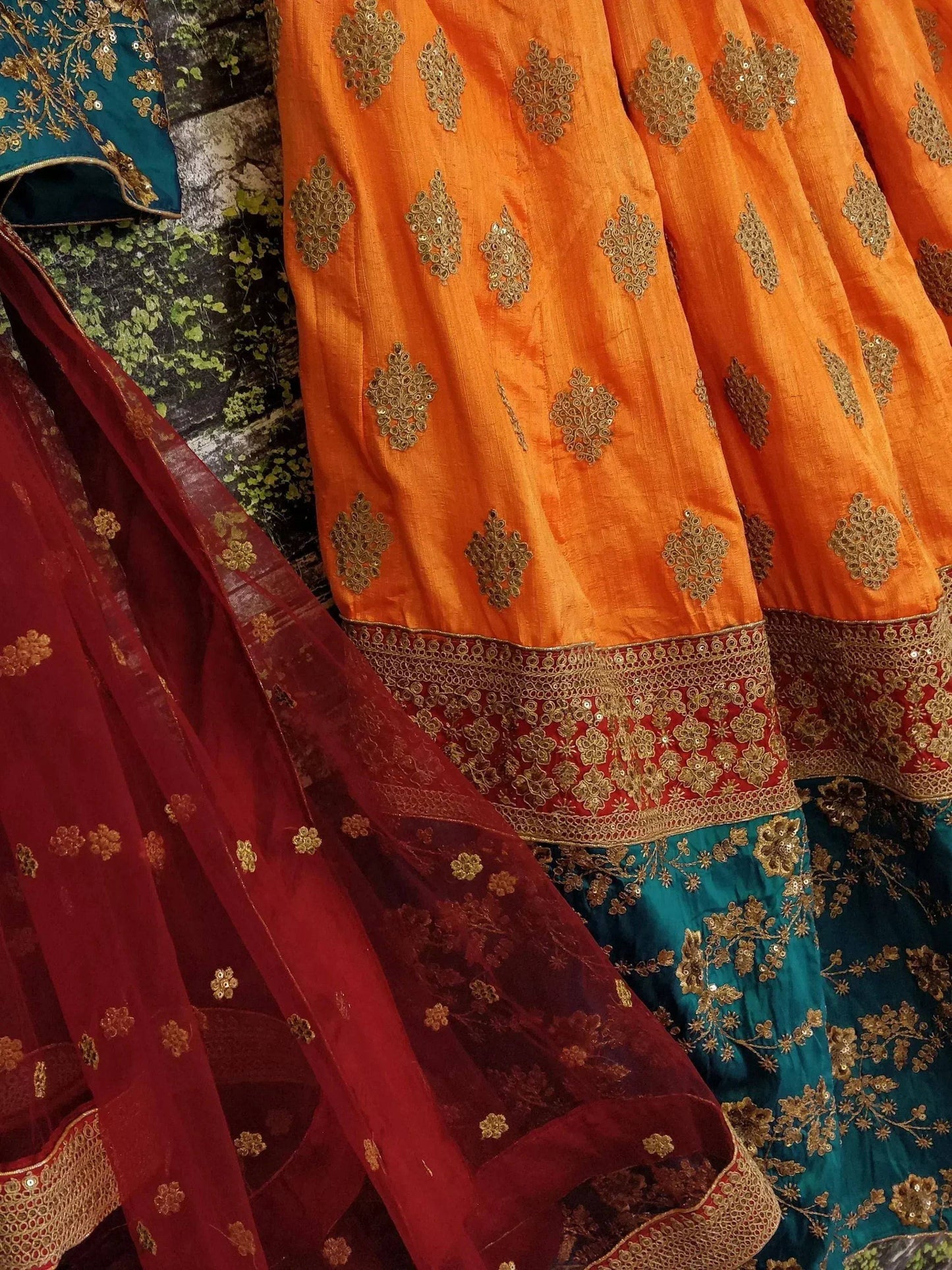 Tulsi Art Sabyasachi Teal Green-Yellow Bridal Lehenga Choli With Dupatta