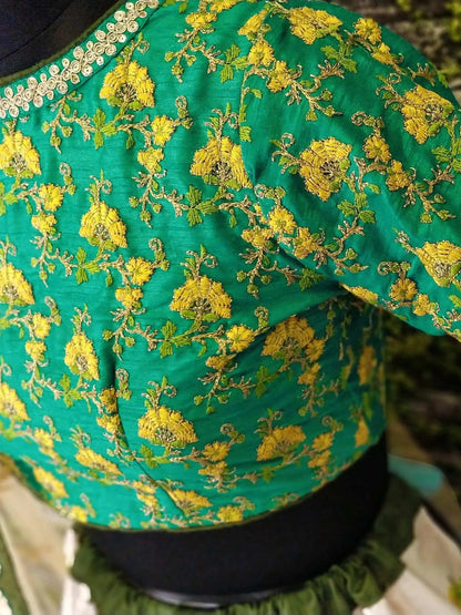 Tulsi Art Off White-Yellow Rose Floral Print Silk Lehenga Choli