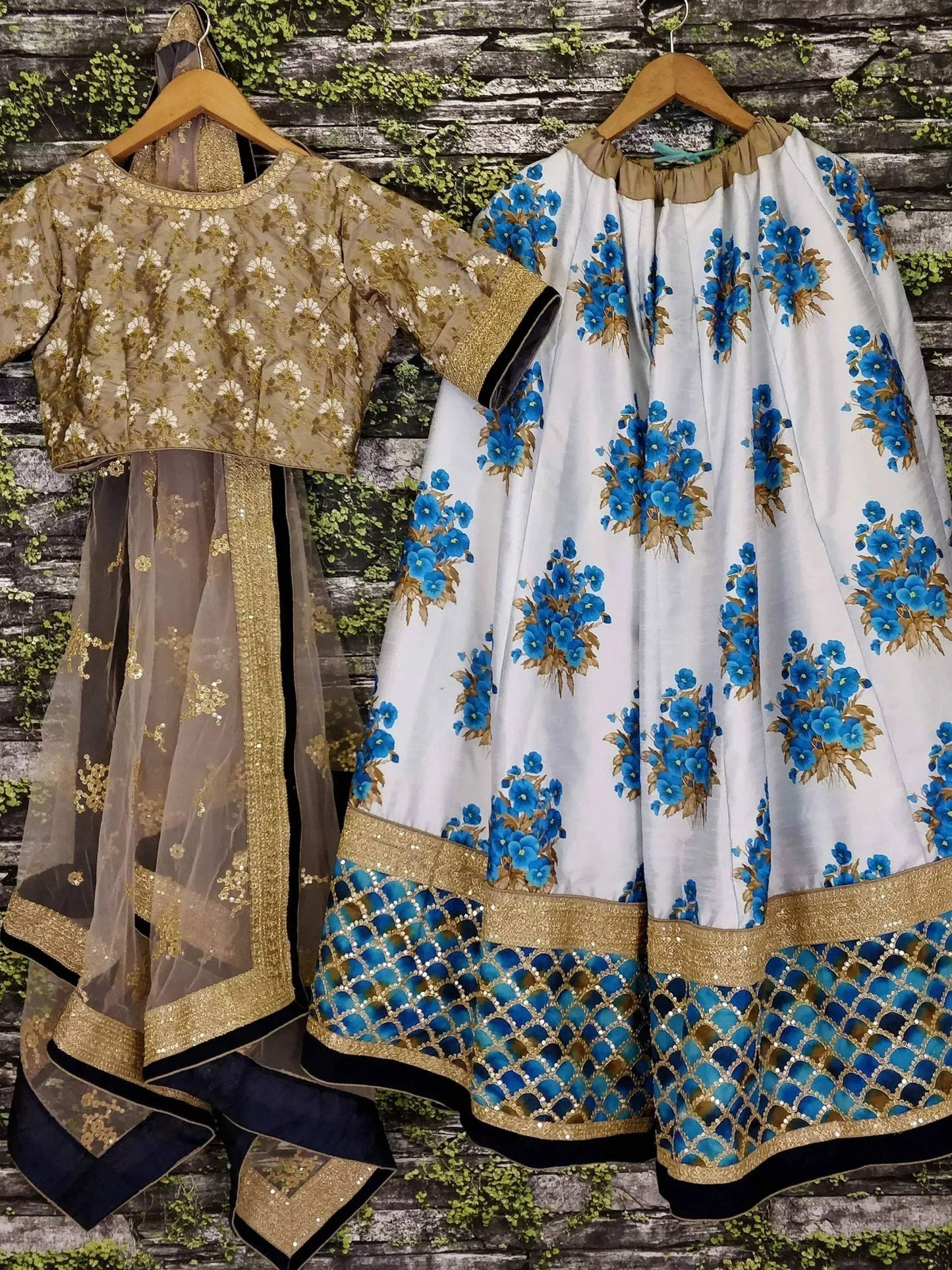 Tulsi Art Off-White Flower Print Silk Wedding Lehenga Choli