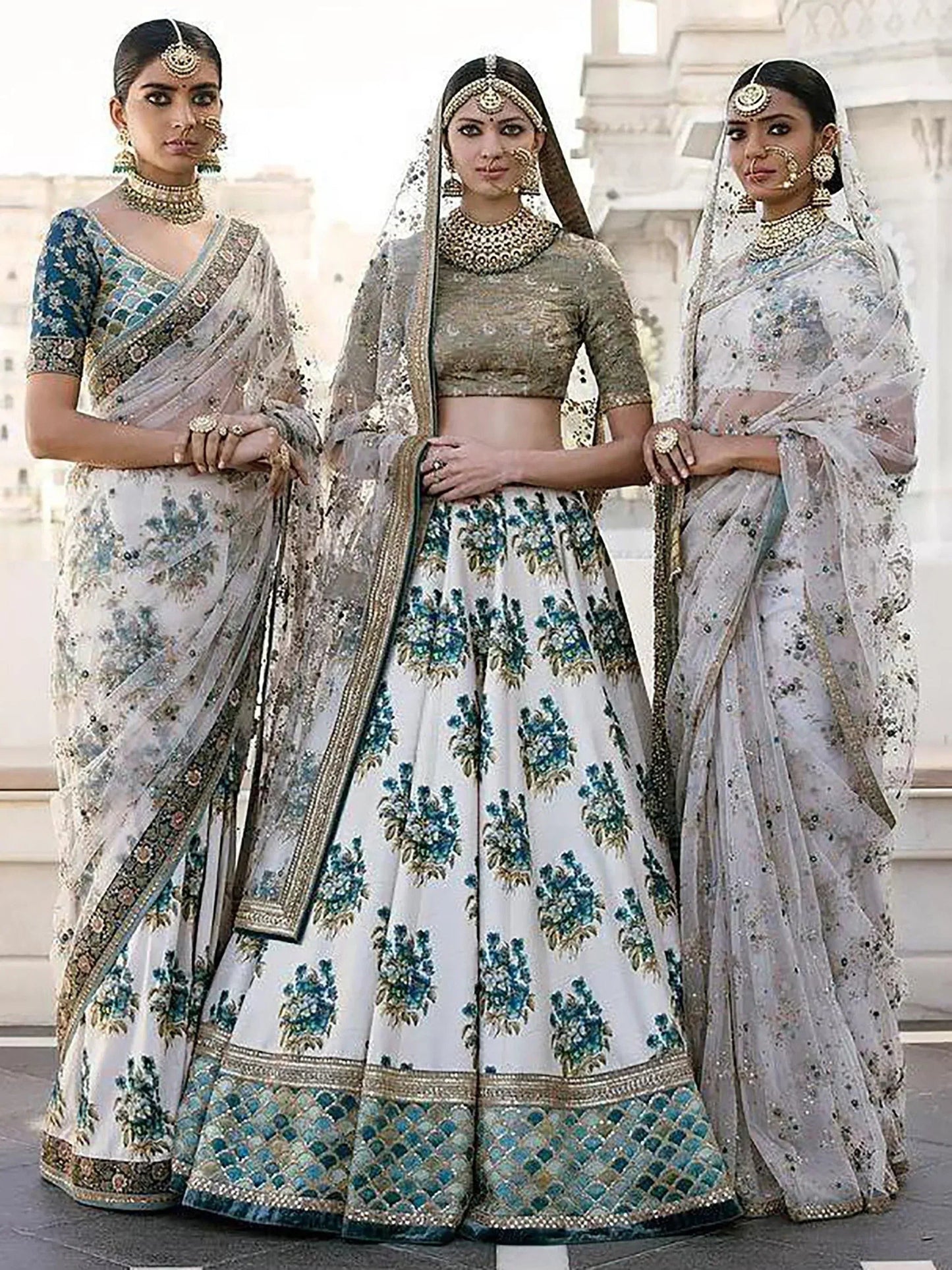 Tulsi Art Off-White Flower Print Silk Wedding Lehenga Choli