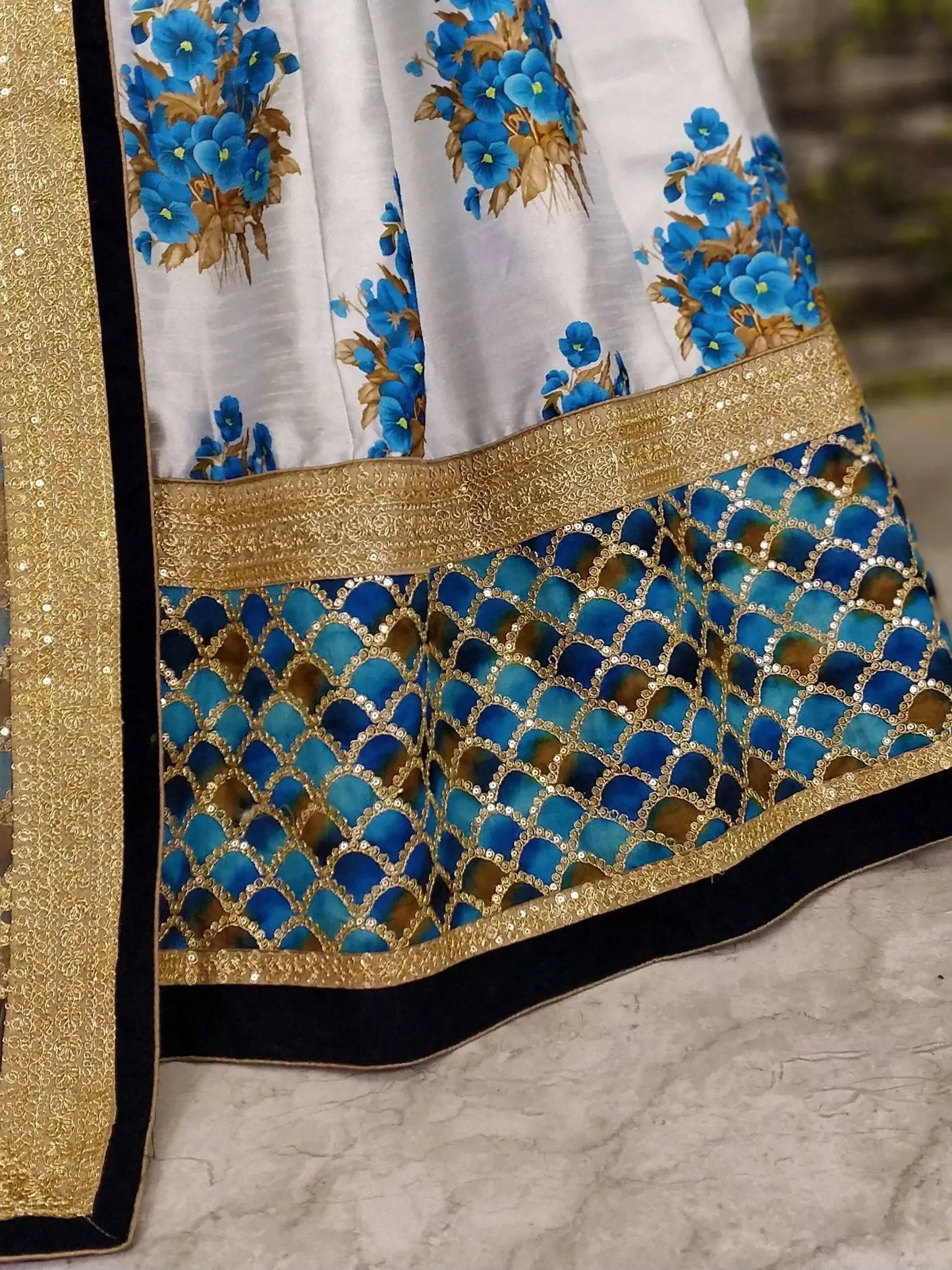 Tulsi Art Off-White Flower Print Silk Wedding Lehenga Choli