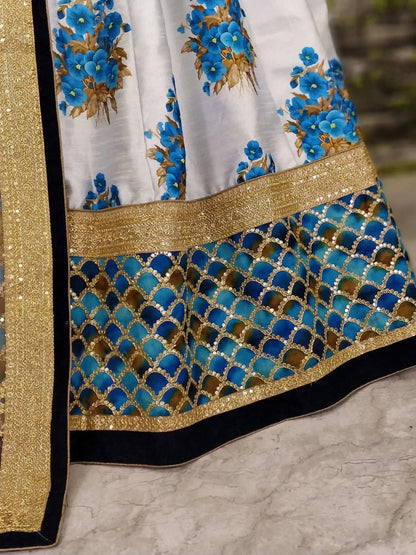 Tulsi Art Off-White Flower Print Silk Wedding Lehenga Choli