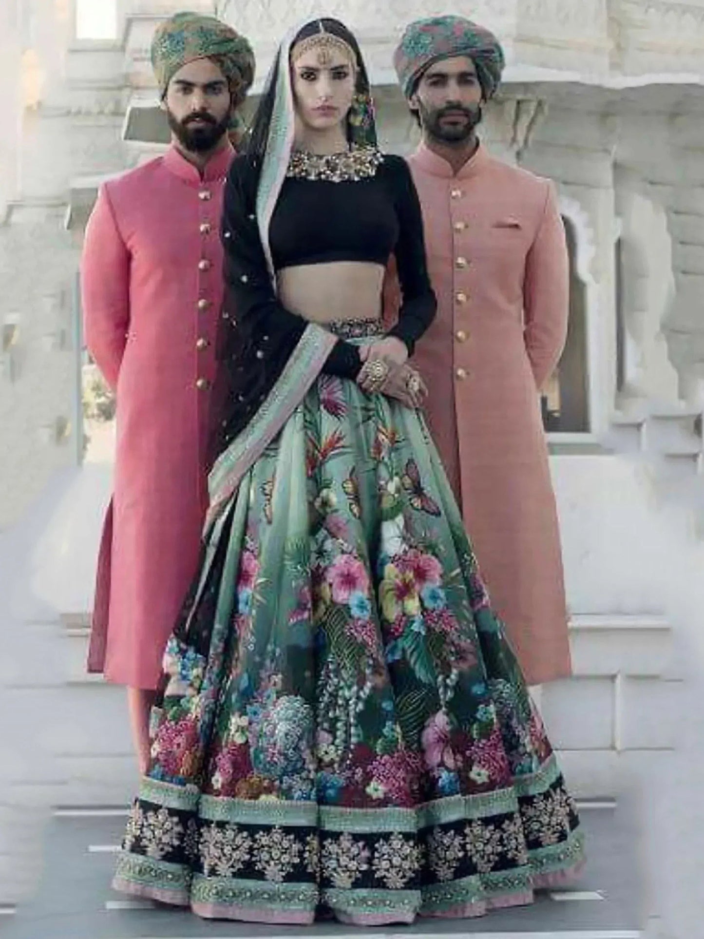 Tulsi Art Beautiful Blue Floral Printed Silk Wedding Lehenga Choli With Dupatta