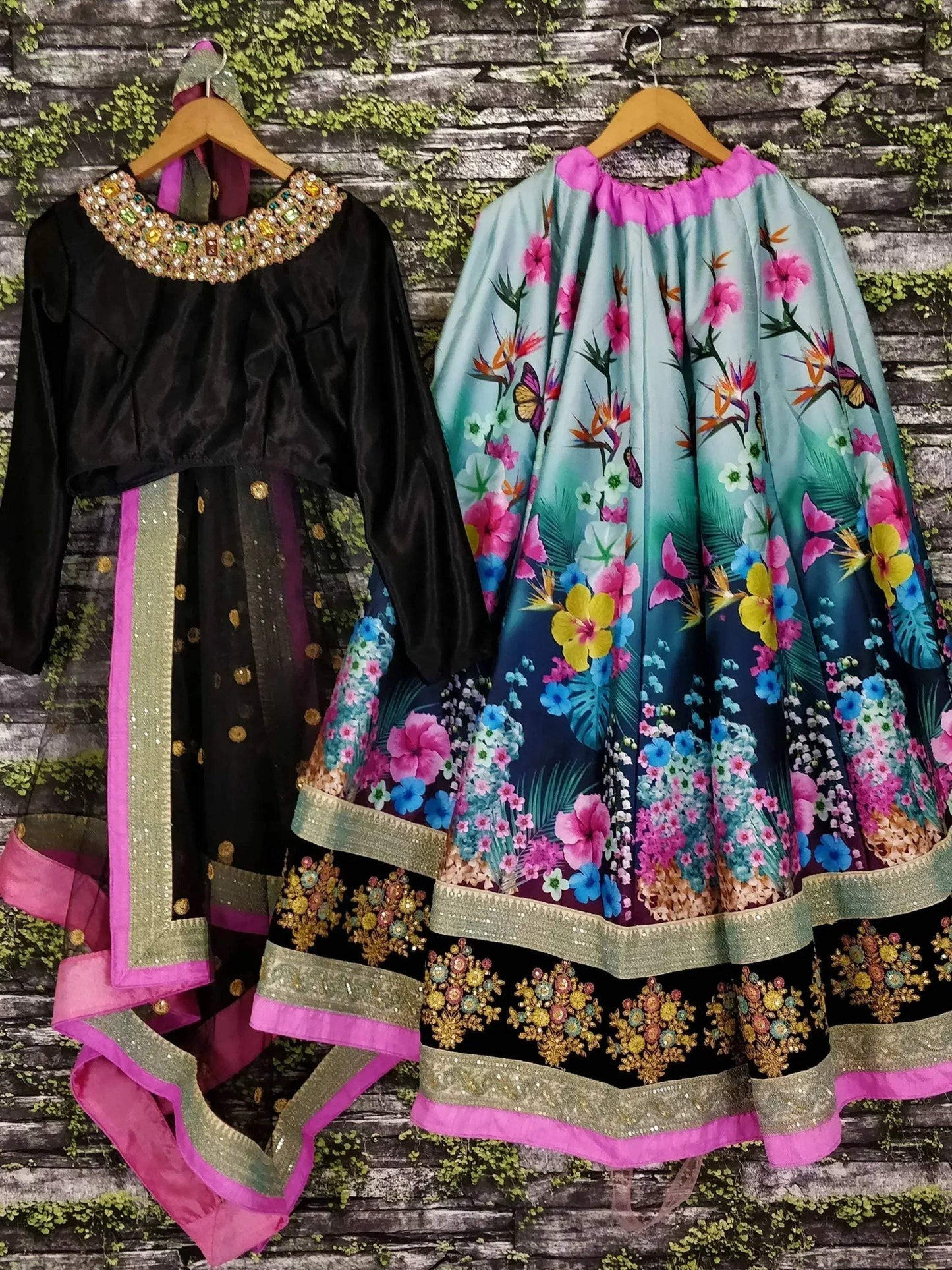 Tulsi Art Beautiful Blue Floral Printed Silk Wedding Lehenga Choli With Dupatta