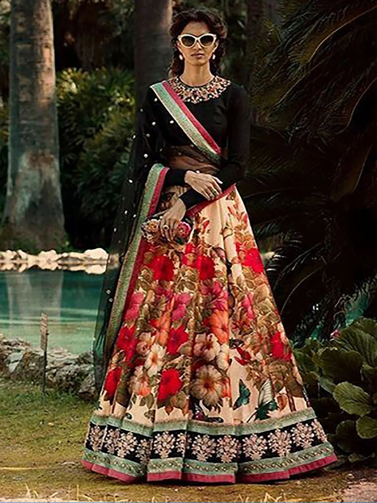 Tulsi Art Multi-Color Floral Printed Silk Wedding Lehenga Choli With Dupatta