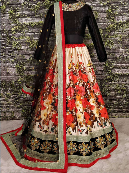 Tulsi Art Multi-Color Floral Printed Silk Wedding Lehenga Choli With Dupatta