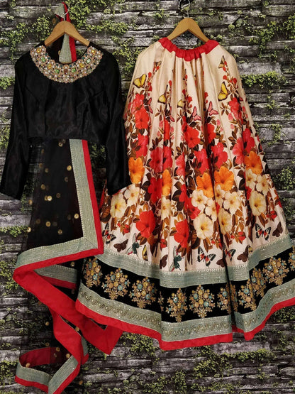 Tulsi Art Multi-Color Floral Printed Silk Wedding Lehenga Choli With Dupatta