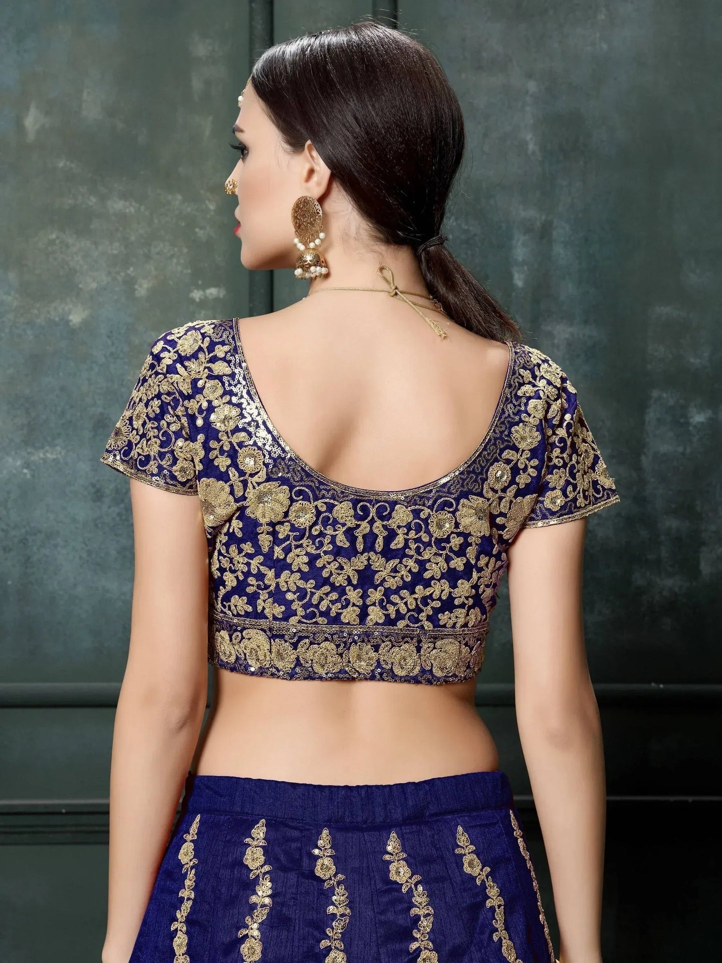 Tulsi Art Navy Blue Applique Embroidery Silk Wedding Lehenga Choli