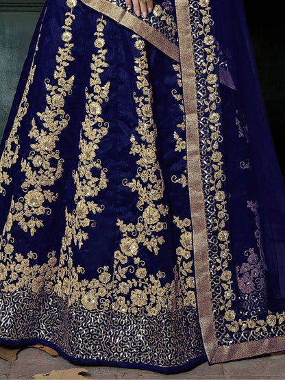 Tulsi Art Navy Blue Applique Embroidery Silk Wedding Lehenga Choli