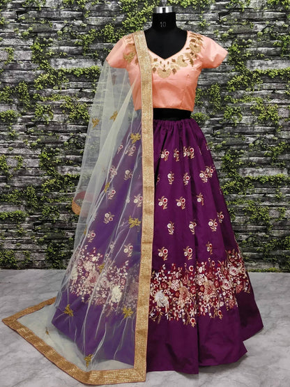 Tulsi Art Purple Dori Embroidered Silk Bridal Wedding Lehenga Choli