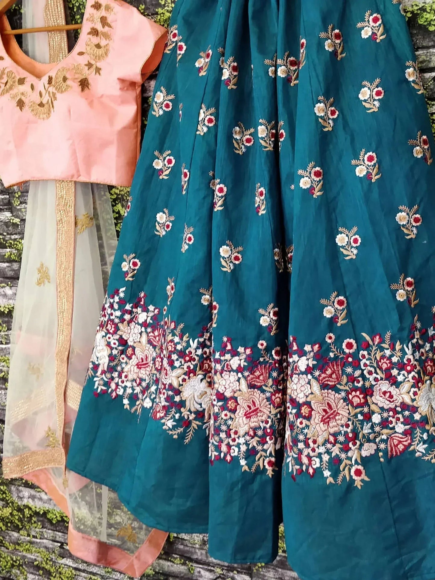 Tulsi Art Teal Blue Dori Embroidered Silk Bridal Wedding Lehenga Choli