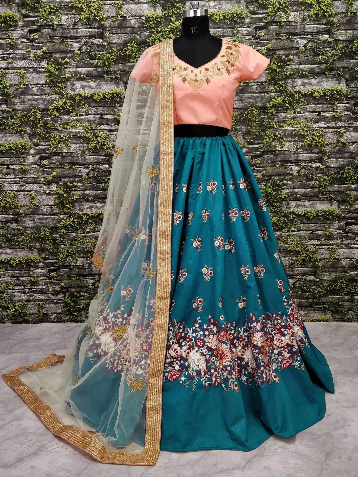 Tulsi Art Teal Blue Dori Embroidered Silk Bridal Wedding Lehenga Choli