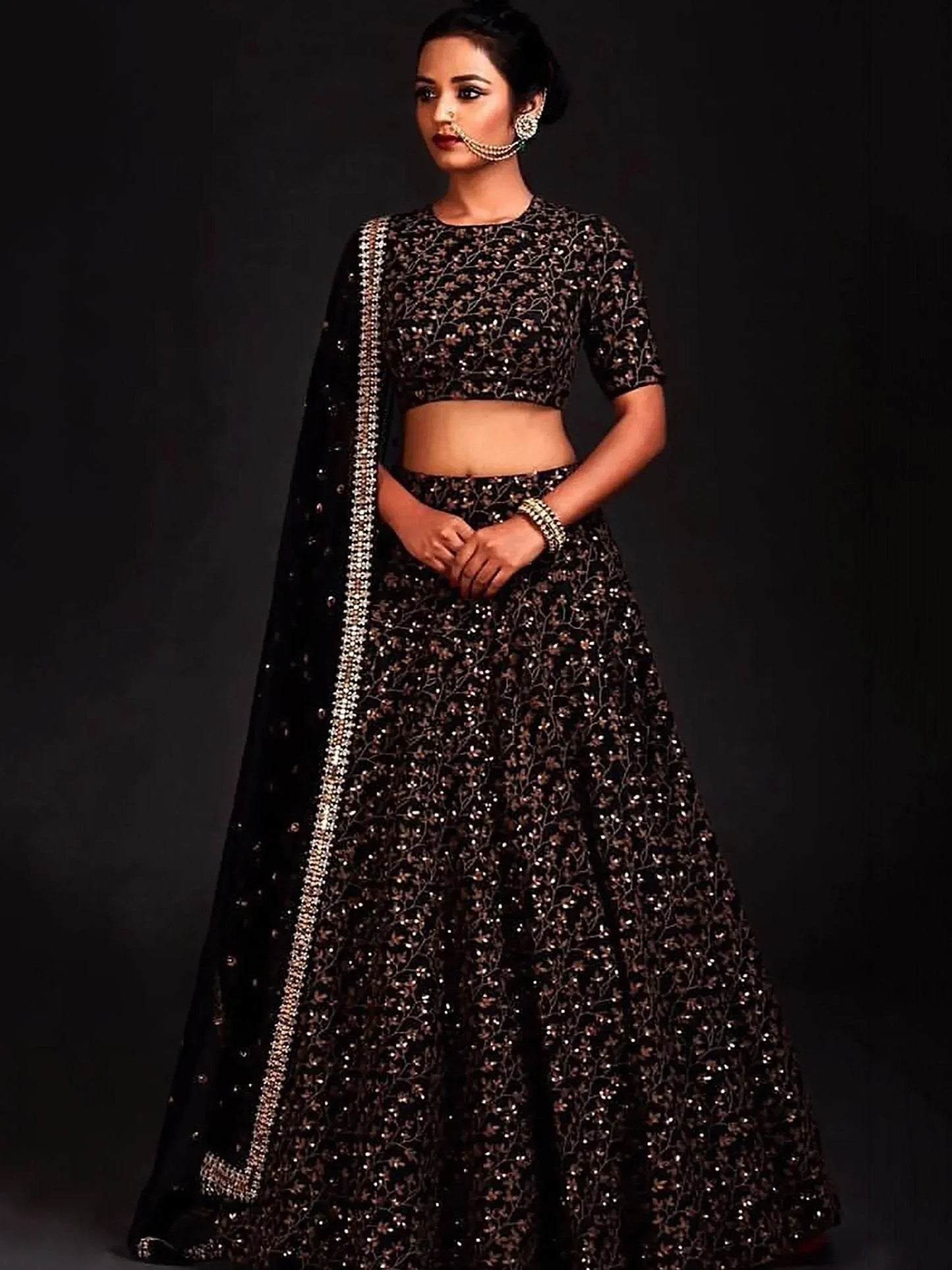 Tulsi Art Black Zari Embroidered Silk Bridal Lehenga Choli