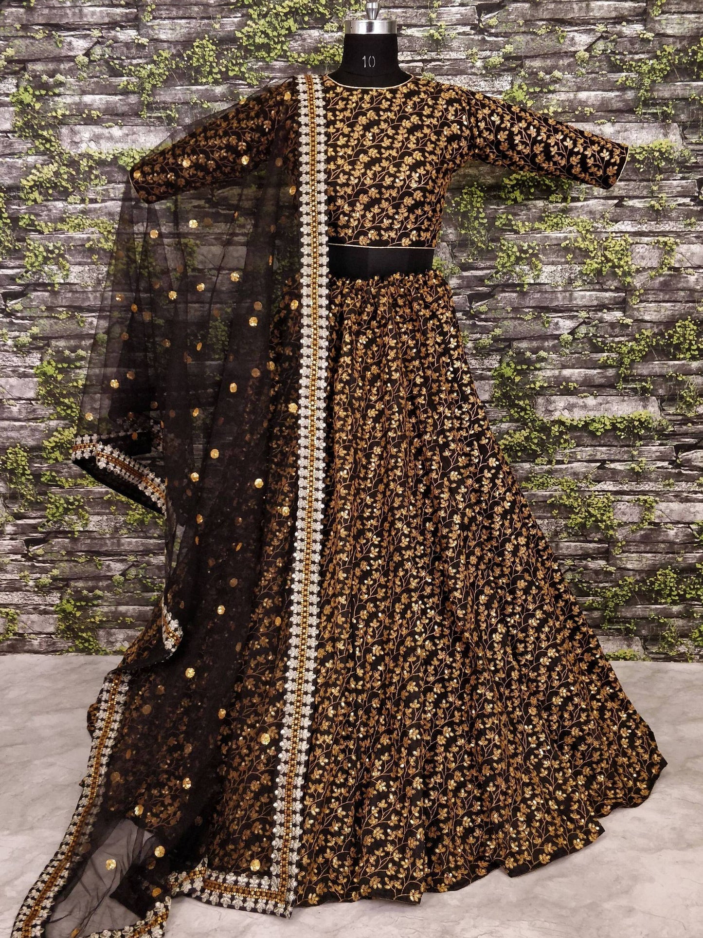Tulsi Art Black Zari Embroidered Silk Bridal Lehenga Choli
