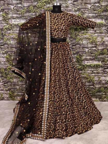 Tulsi Art Black Zari Embroidered Silk Bridal Lehenga Choli