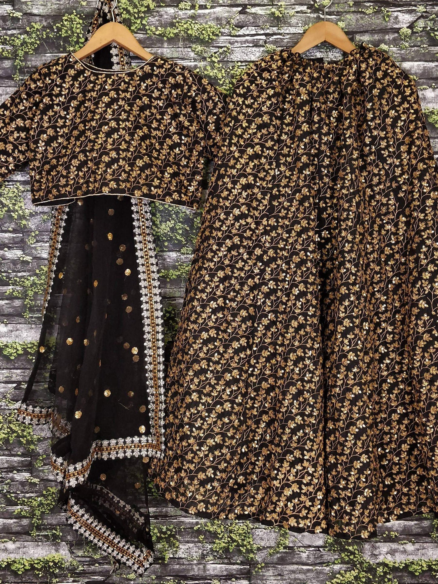 Tulsi Art Black Zari Embroidered Silk Bridal Lehenga Choli