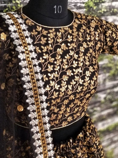 Tulsi Art Black Zari Embroidered Silk Bridal Lehenga Choli
