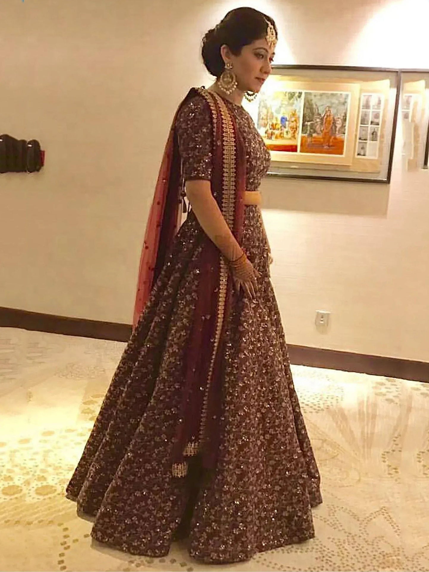 Tulsi Art Maroon Zari Embroidered Silk Bridal Lehenga Choli