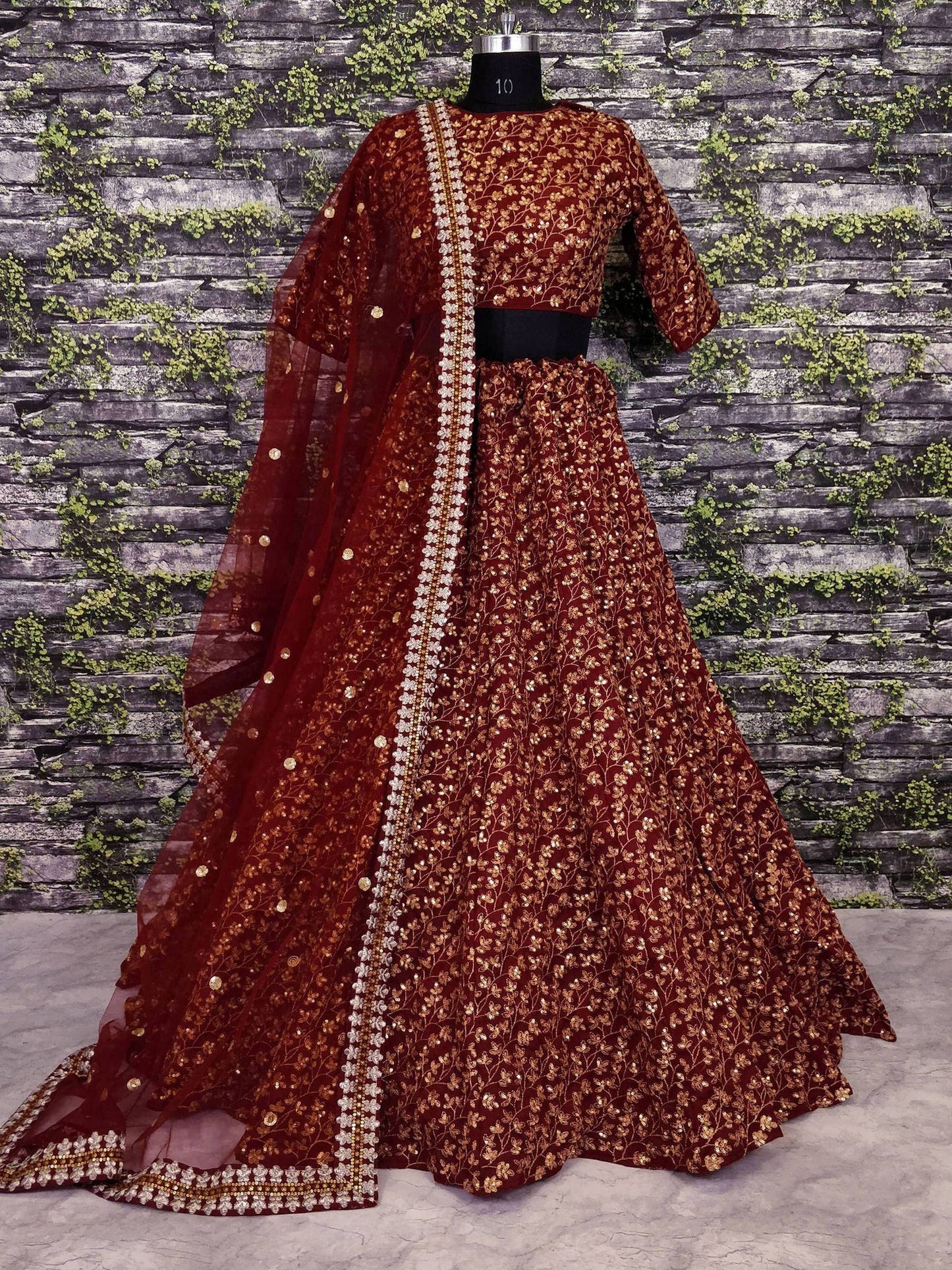 Tulsi Art Maroon Zari Embroidered Silk Bridal Lehenga Choli