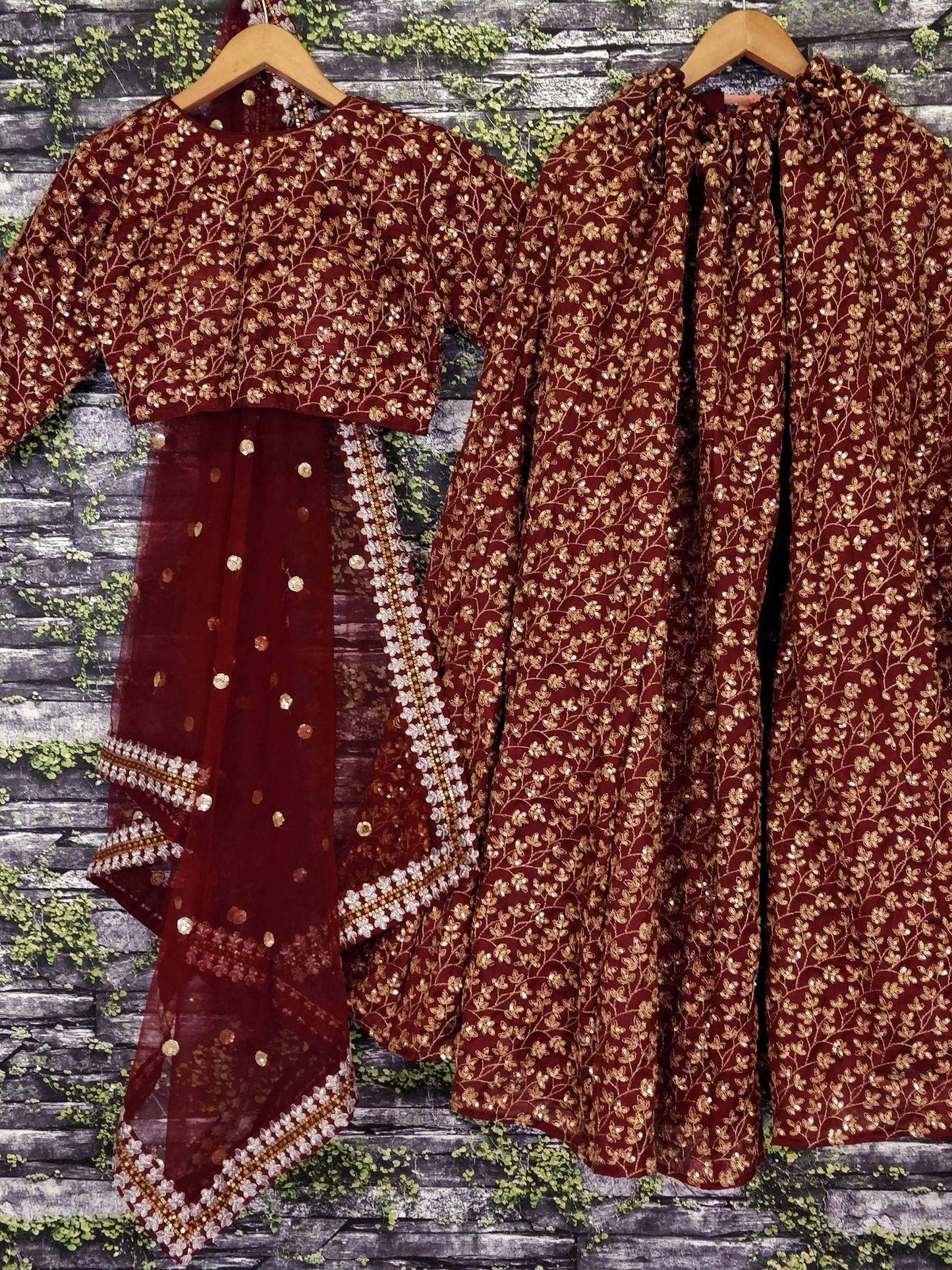 Tulsi Art Maroon Zari Embroidered Silk Bridal Lehenga Choli