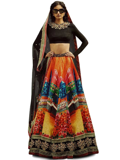 Tulsi Art Sabyasachi Multi-Color Digital Printed Silk Wedding Lehenga Choli