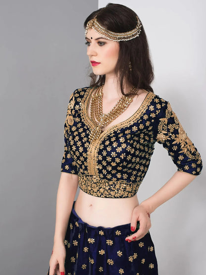 Tulsi Art Blue Embroidered Velvet Wedding Lehenga Choli With Dupatta
