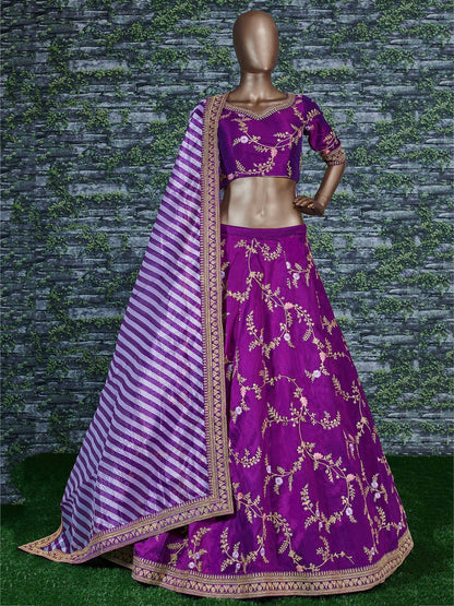 Tulsi Art Purple Embroidery Mulberry Silk Wedding Lehenga Choli