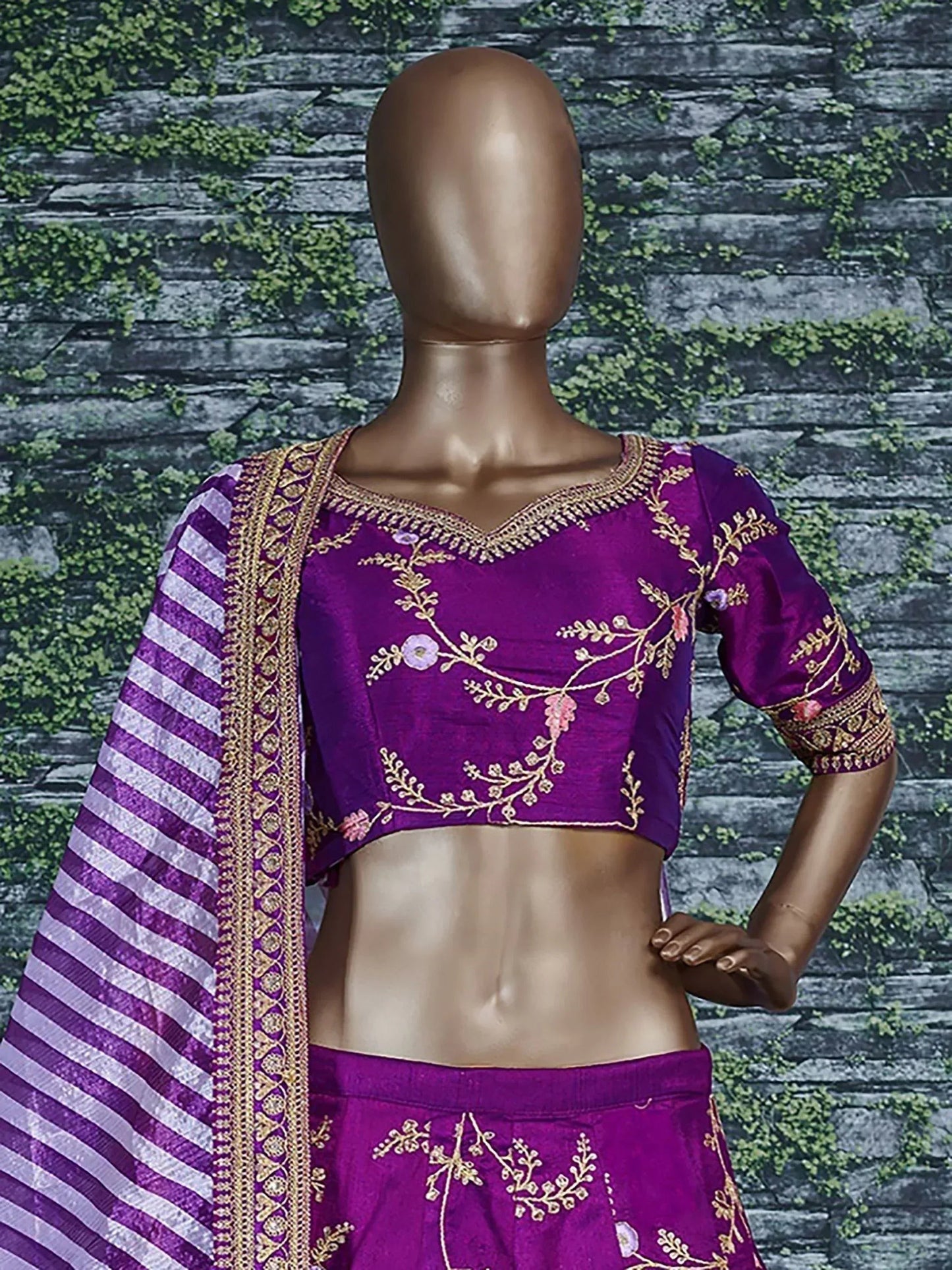 Tulsi Art Purple Embroidery Mulberry Silk Wedding Lehenga Choli