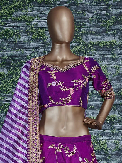 Tulsi Art Purple Embroidery Mulberry Silk Wedding Lehenga Choli