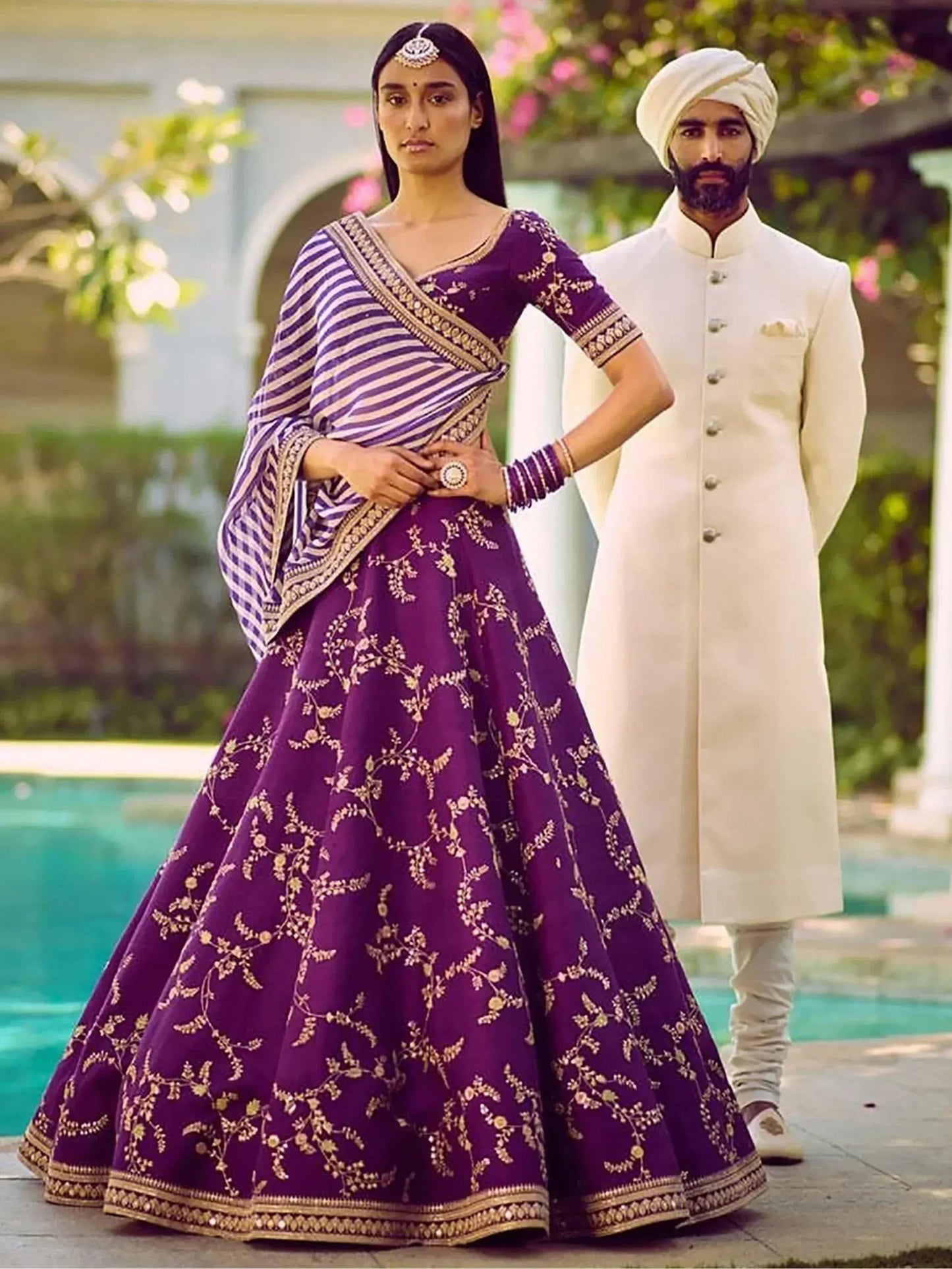 Tulsi Art Purple Embroidery Mulberry Silk Wedding Lehenga Choli