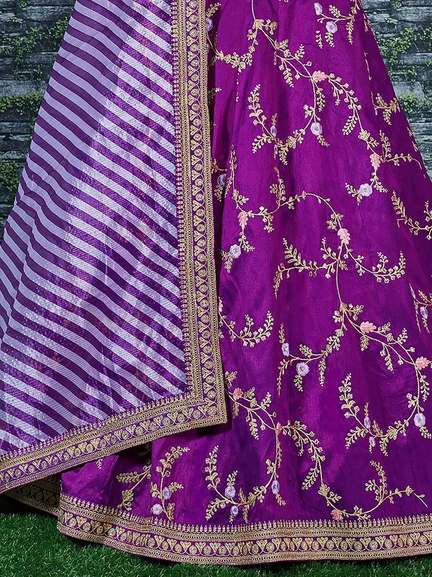Tulsi Art Purple Embroidery Mulberry Silk Wedding Lehenga Choli