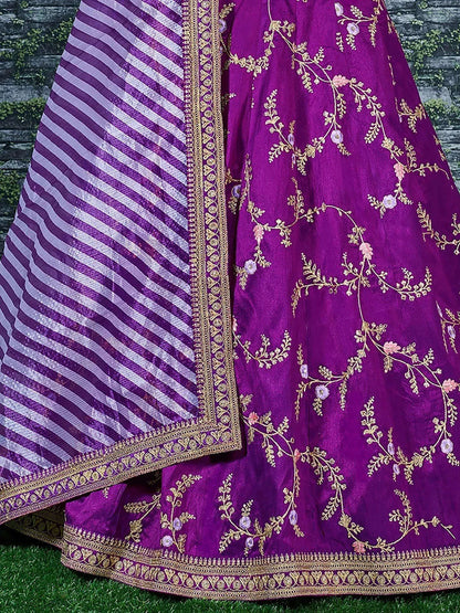 Tulsi Art Purple Embroidery Mulberry Silk Wedding Lehenga Choli