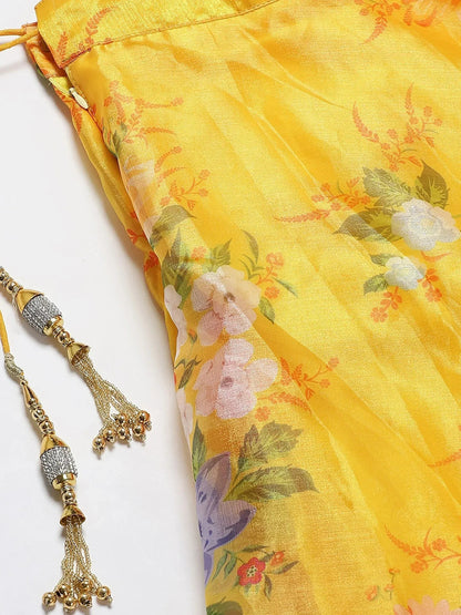 Tulsi Art Yellow Floral Digital Printed Organza Bridal Lehenga Choli
