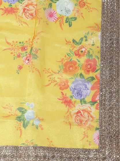 Tulsi Art Yellow Floral Digital Printed Organza Bridal Lehenga Choli