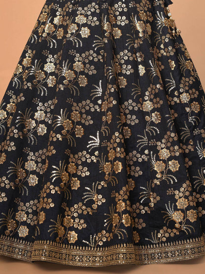 Tulsi Art Black Embroidery Thai Silk Bridal Lehenga Choli