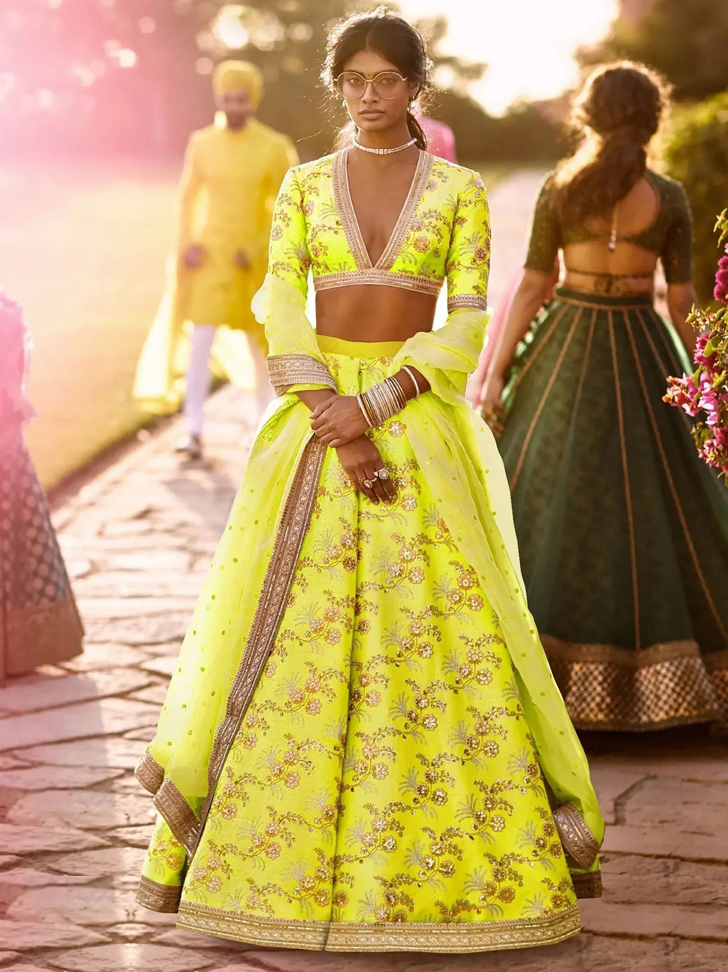 Tulsi Art Neon Embroidery Thai Silk Bridal Lehenga Choli