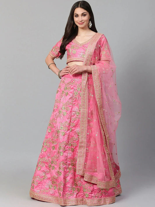 Tulsi Art Pink Embroidery Thai Silk Bridal Lehenga Choli