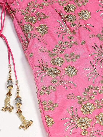 Tulsi Art Pink Embroidery Thai Silk Bridal Lehenga Choli