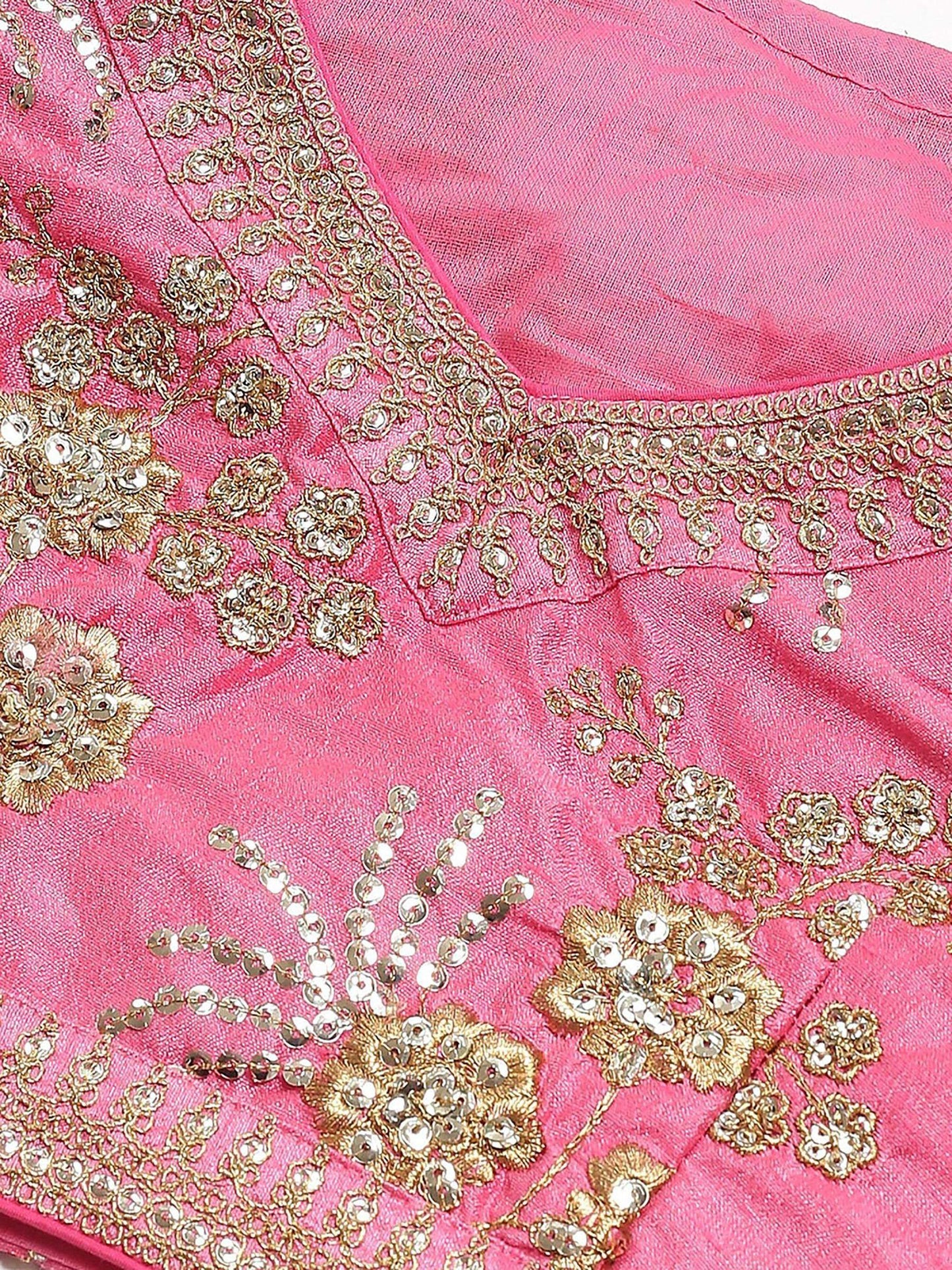 Tulsi Art Pink Embroidery Thai Silk Bridal Lehenga Choli