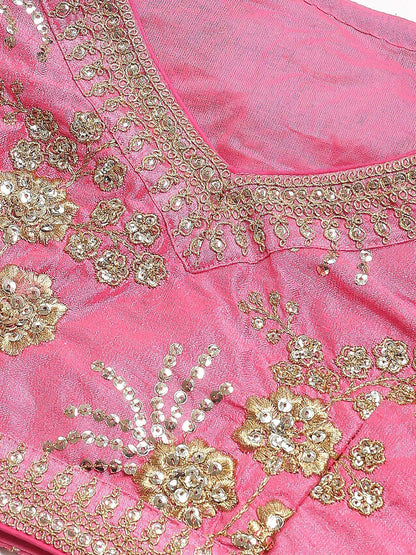 Tulsi Art Pink Embroidery Thai Silk Bridal Lehenga Choli