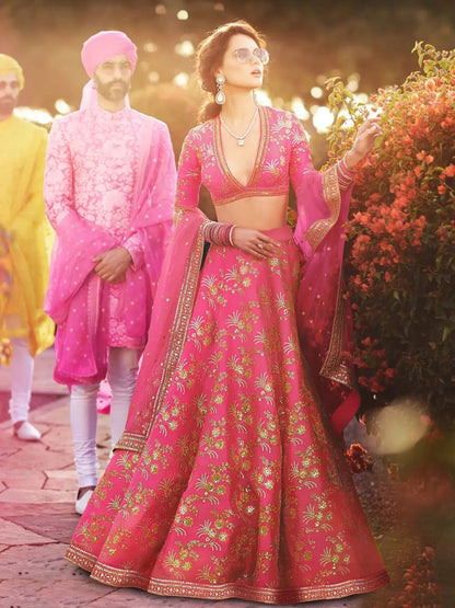 Tulsi Art Pink Embroidery Thai Silk Bridal Lehenga Choli