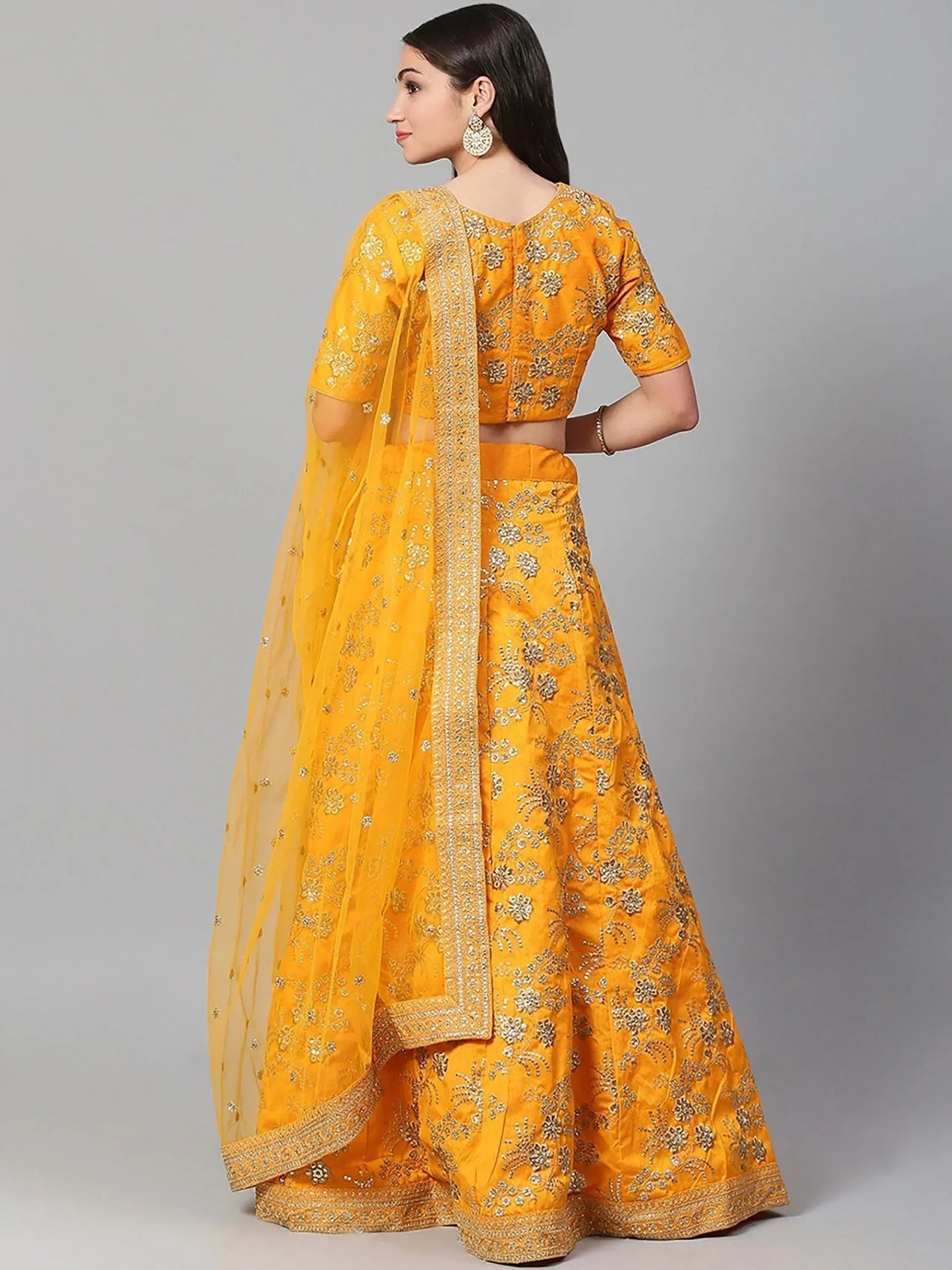 Tulsi Art Yellow Embroidery Thai Silk Bridal Lehenga Choli
