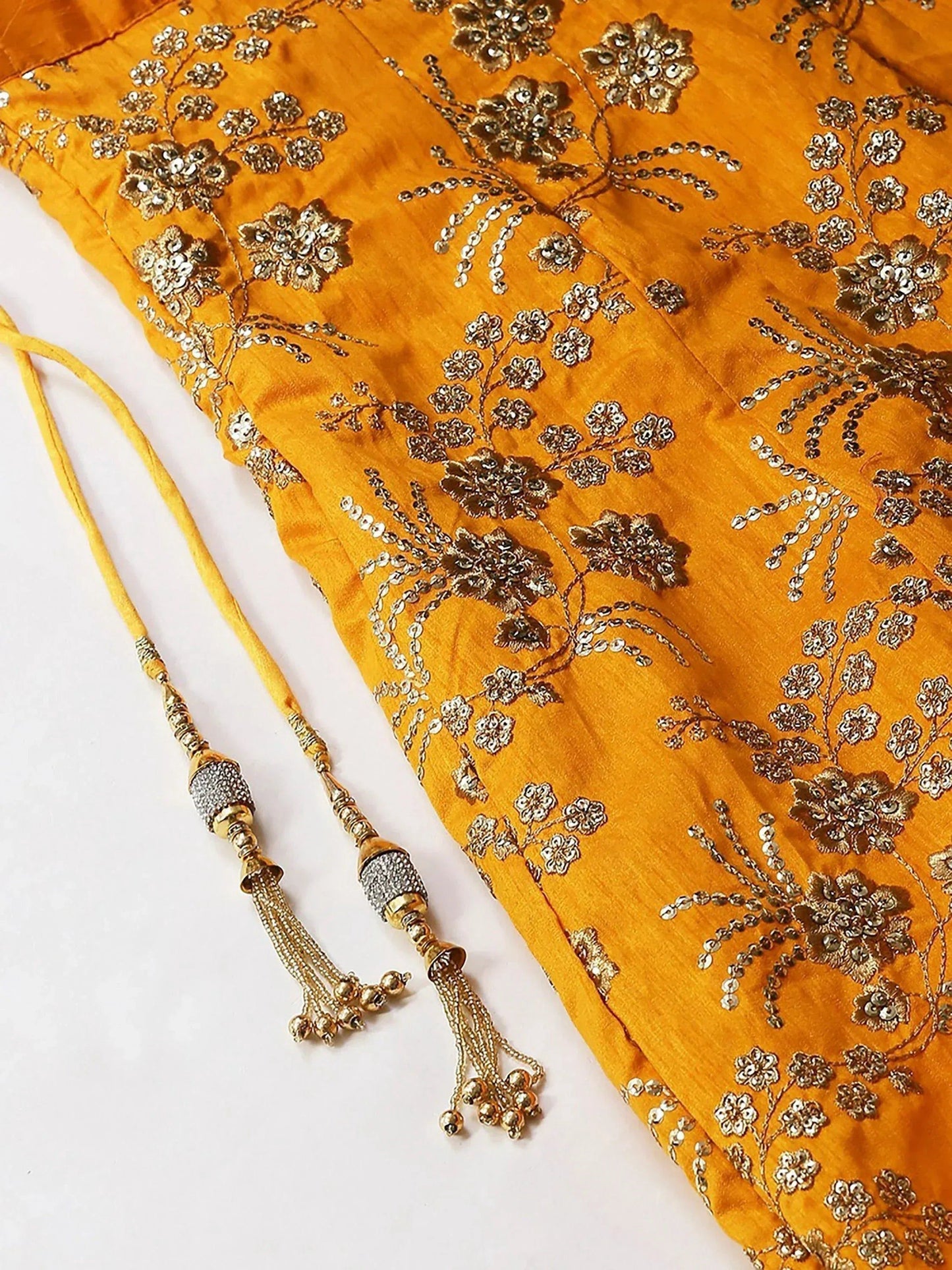 Tulsi Art Yellow Embroidery Thai Silk Bridal Lehenga Choli
