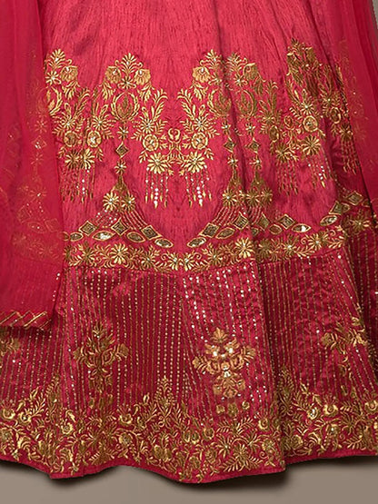 Tulsi Art Red Embroidery Silk Party Wear Lehenga Choli