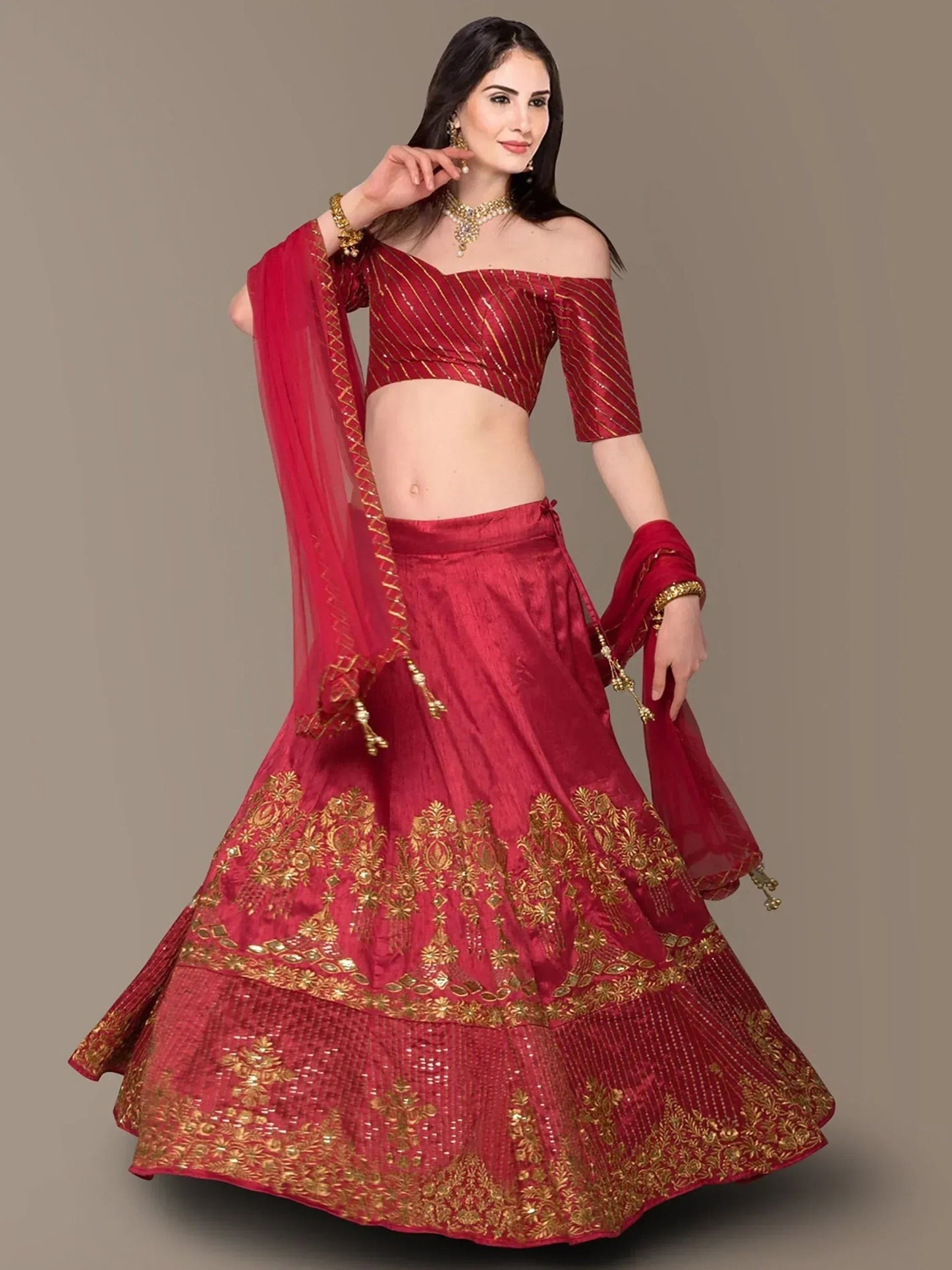 Tulsi Art Red Embroidery Silk Party Wear Lehenga Choli