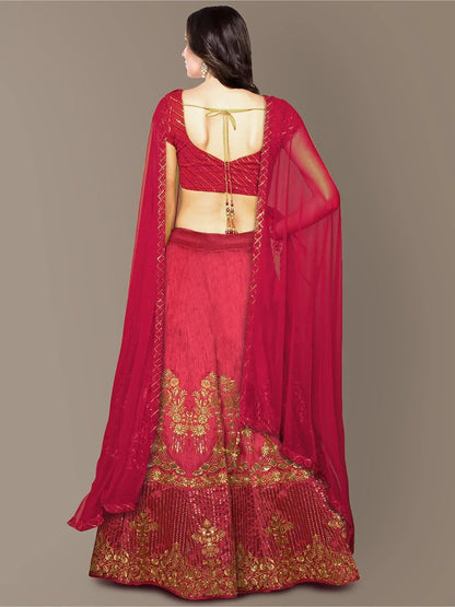 Tulsi Art Red Embroidery Silk Party Wear Lehenga Choli