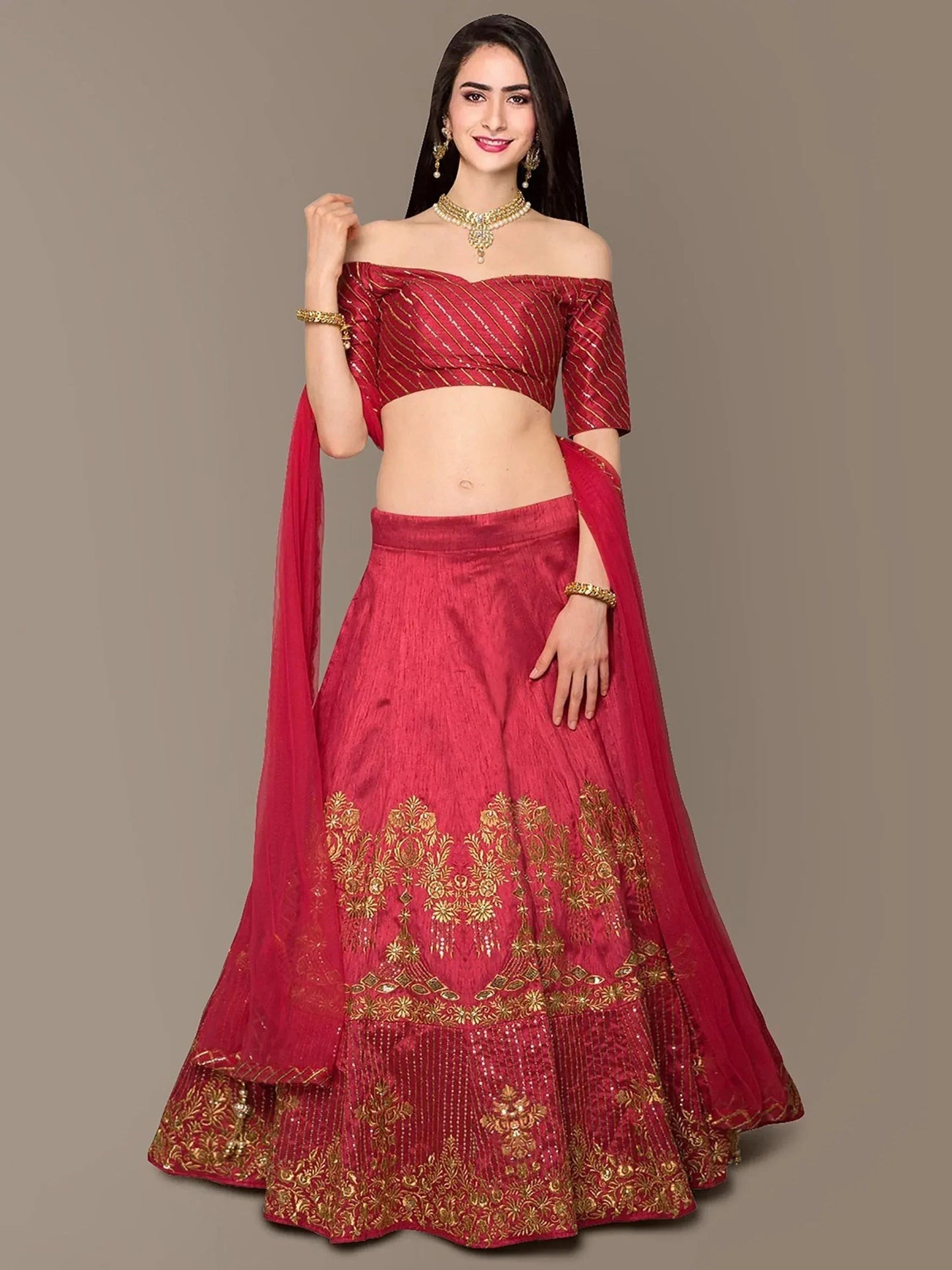 Tulsi Art Red Embroidery Silk Party Wear Lehenga Choli