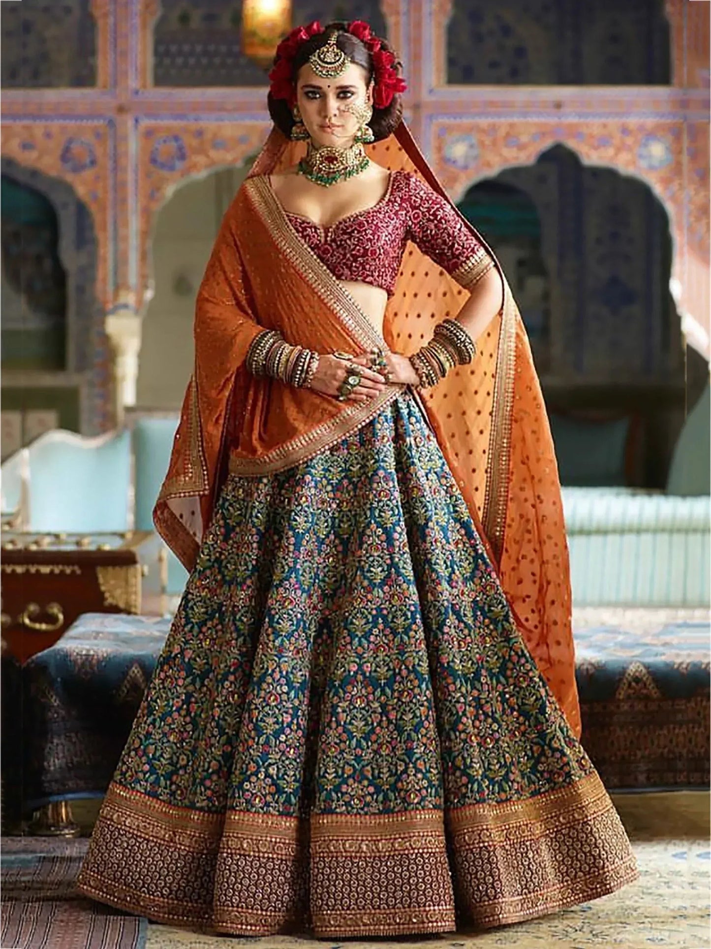 Tulsi Art Blue Heavy Embroidered Silk Wedding Lehenga Choli