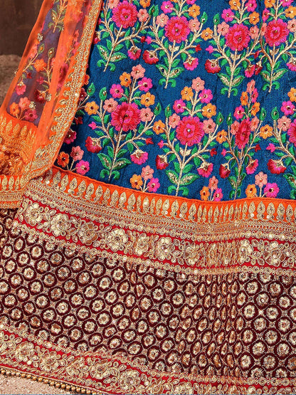 Tulsi Art Blue Heavy Embroidered Silk Wedding Lehenga Choli