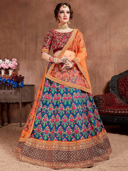 Tulsi Art Blue Heavy Embroidered Silk Wedding Lehenga Choli